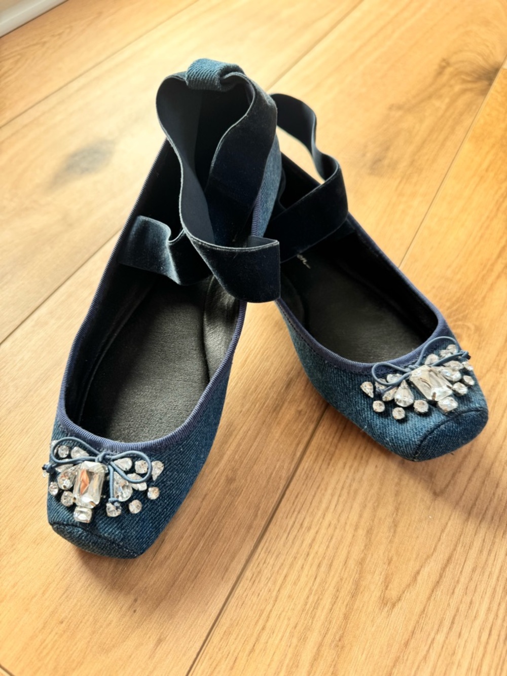 Jessica Simpson Navy Jeweled Ballet Flats with Ankle Wrap